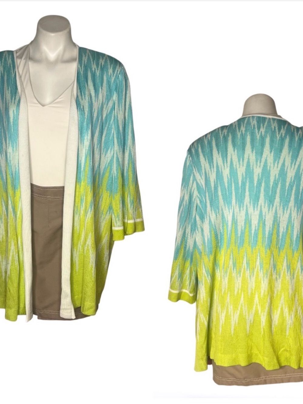 MISOOK Chevron Flame Knit Open Front Cardigan Top Watercolors Plus Size 2X - Picture 8 of 8